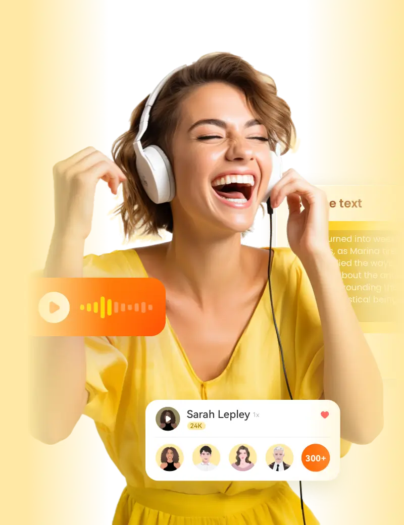 Happy young woman listening music in headphones